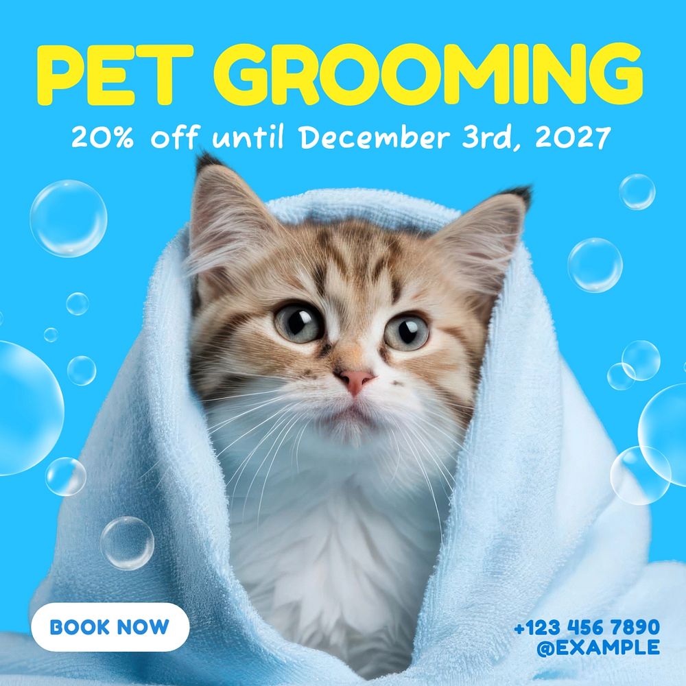 Pet grooming Instagram post template, editable text