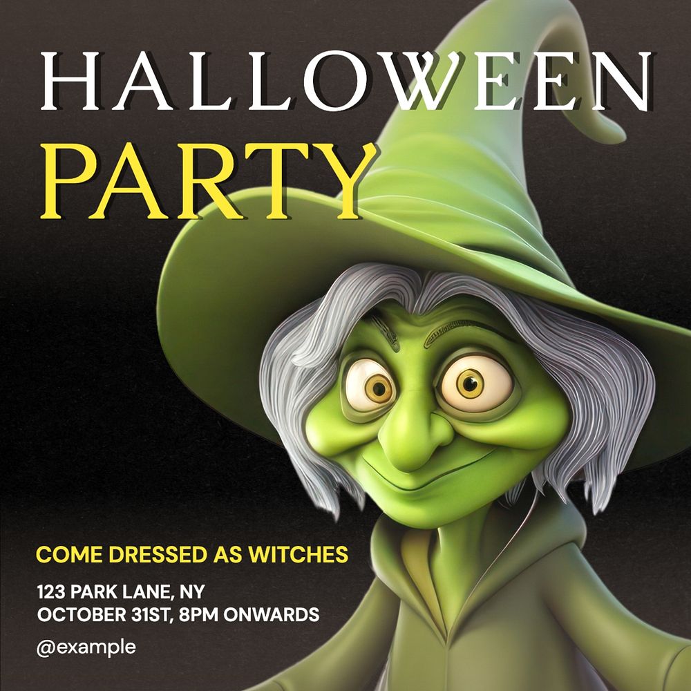 Halloween party witches Instagram post template, editable text