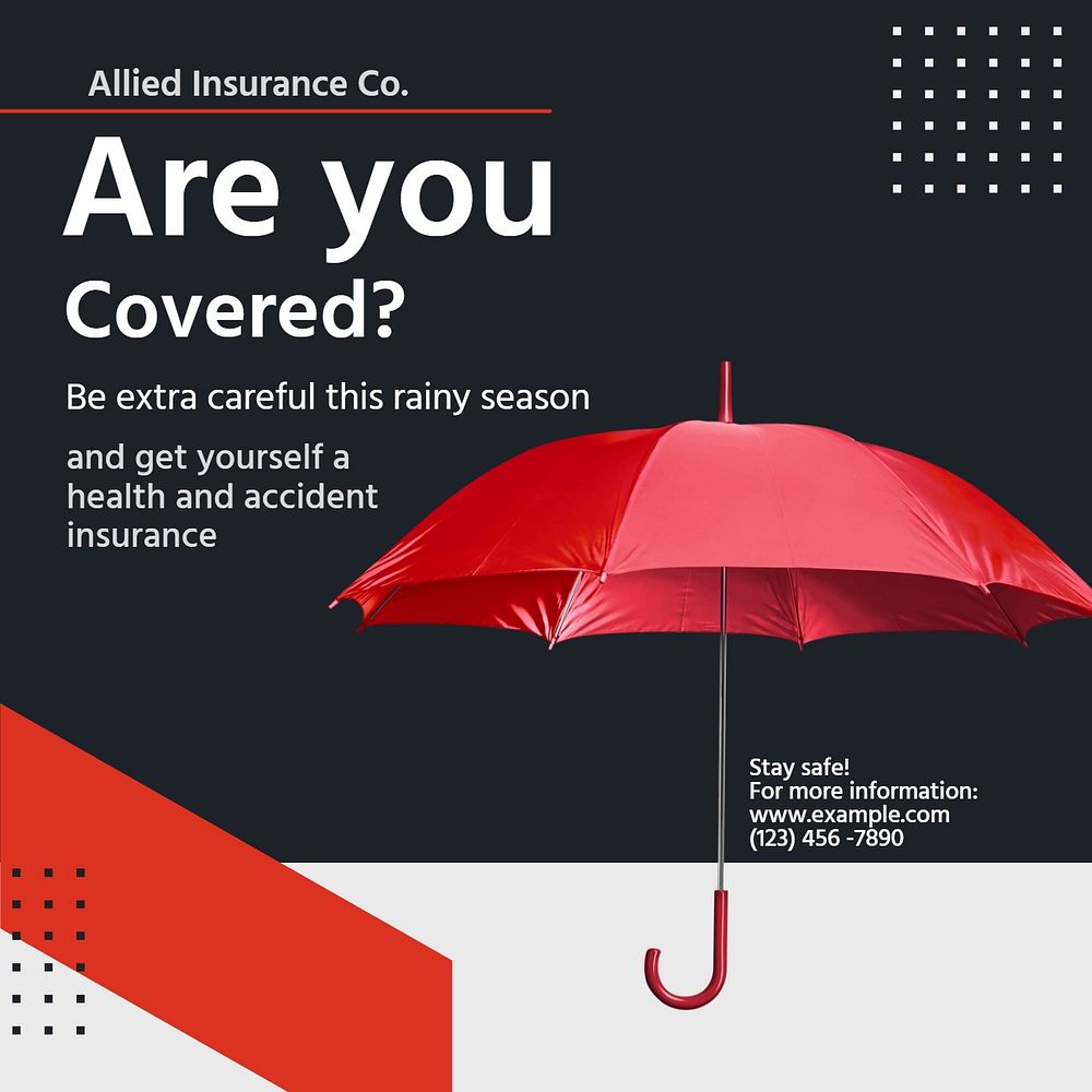 Rainy season insurance Instagram post template, editable text