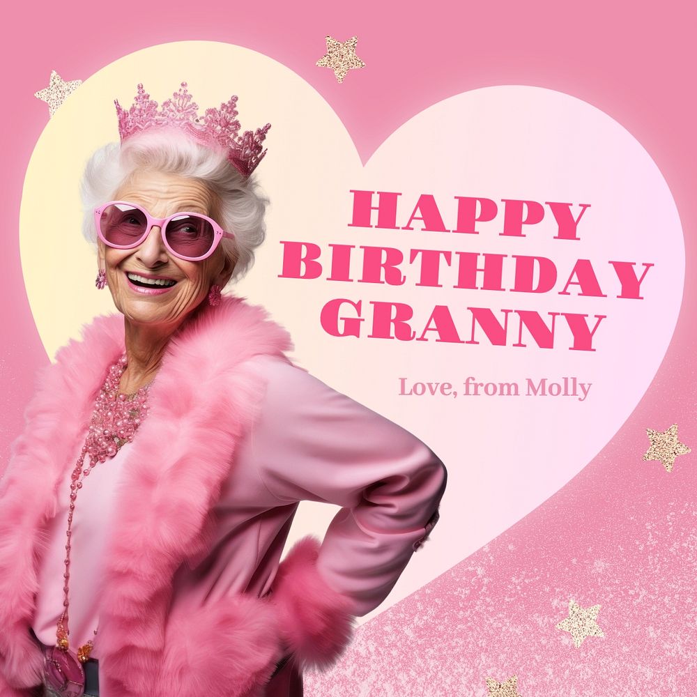 Happy birthday granny Instagram post template, editable text