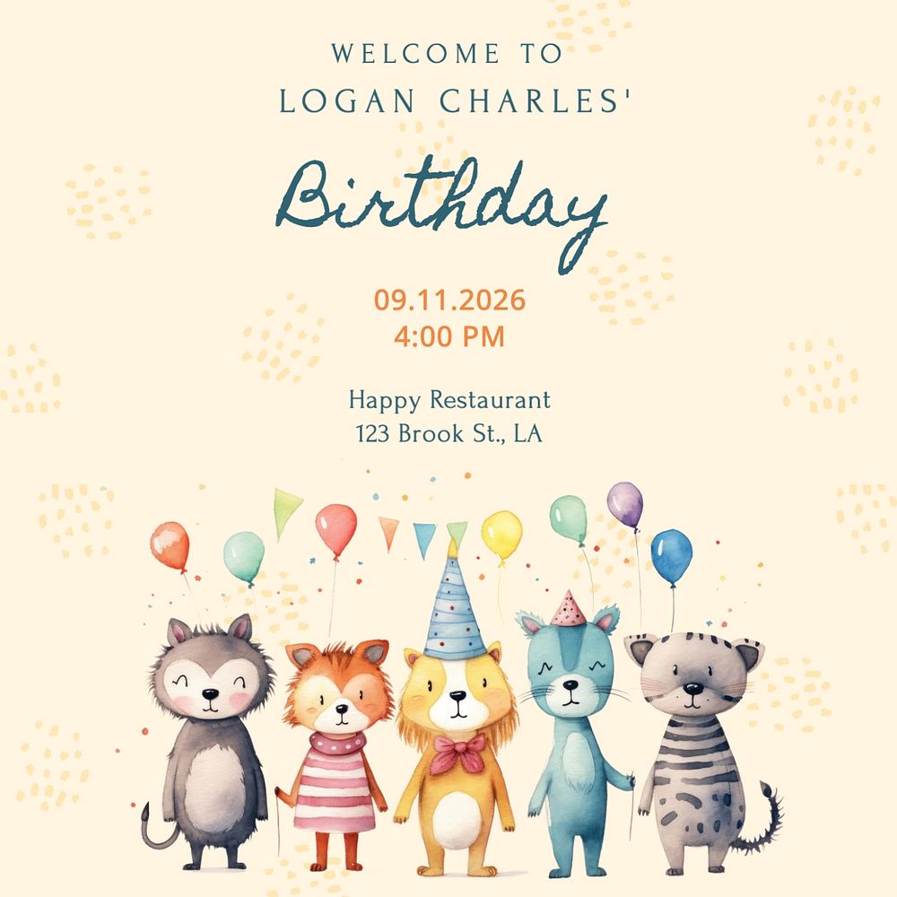 Birthday party Instagram post template, editable text