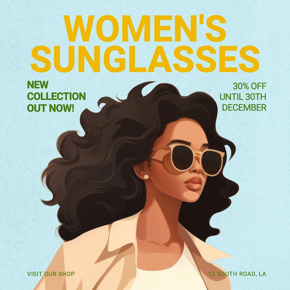 Women's sunglasses Instagram post template, editable text