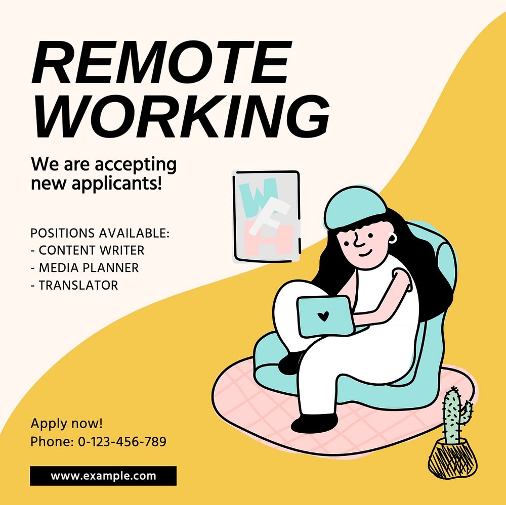 Remote working post template, editable social media design