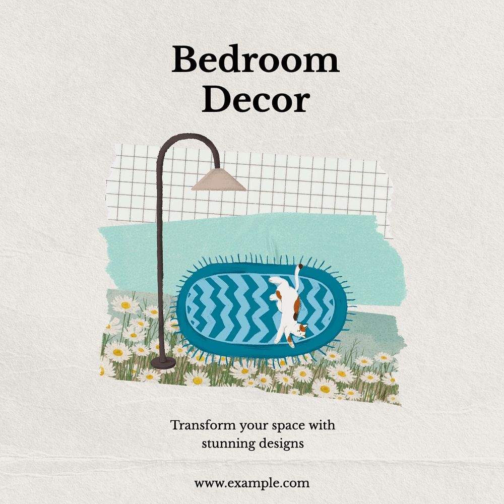 Bedroom decor Instagram post template, editable text