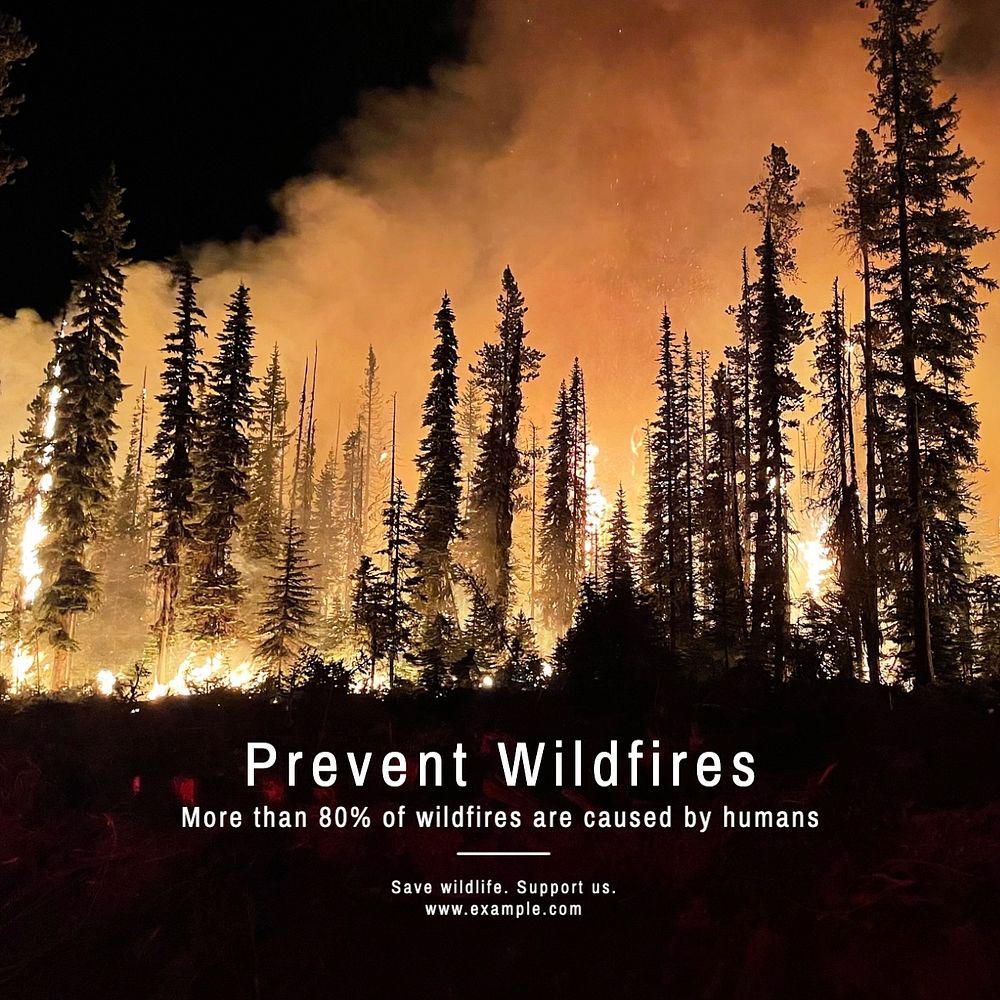 Forest fire Instagram post template, editable text