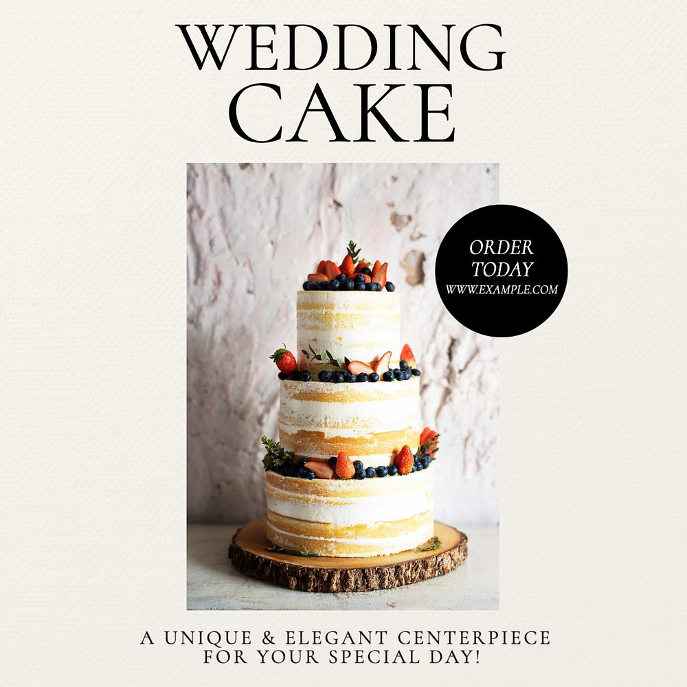 Wedding cake Instagram post template, editable text