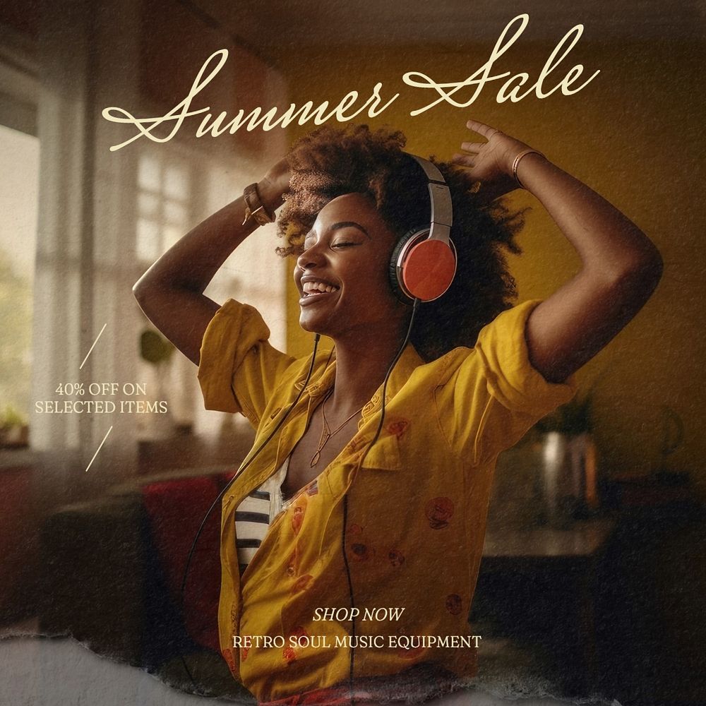 Summer sale music Instagram post template, editable text