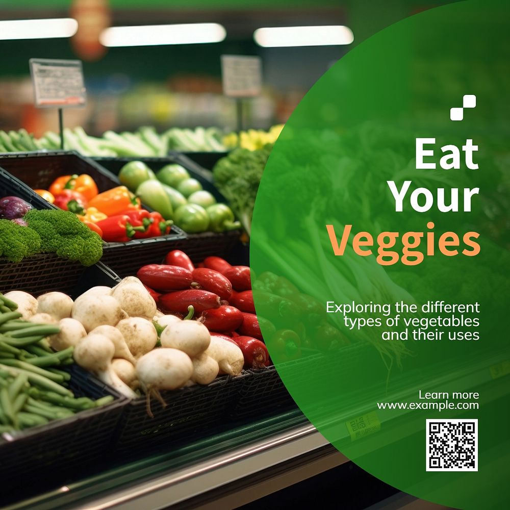 Eat your veggies Instagram post template, editable text