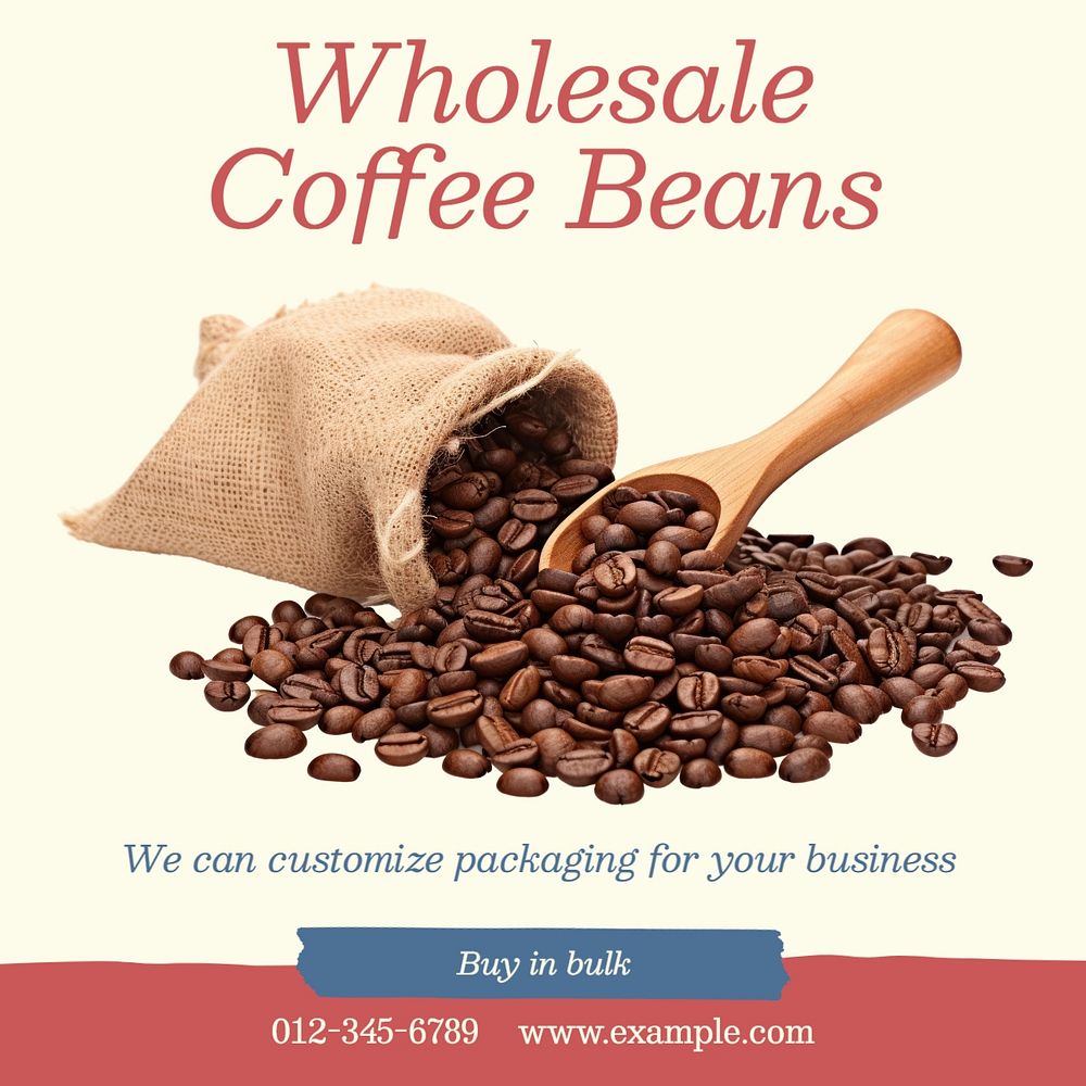 Wholesale coffee bag Instagram post template, editable text