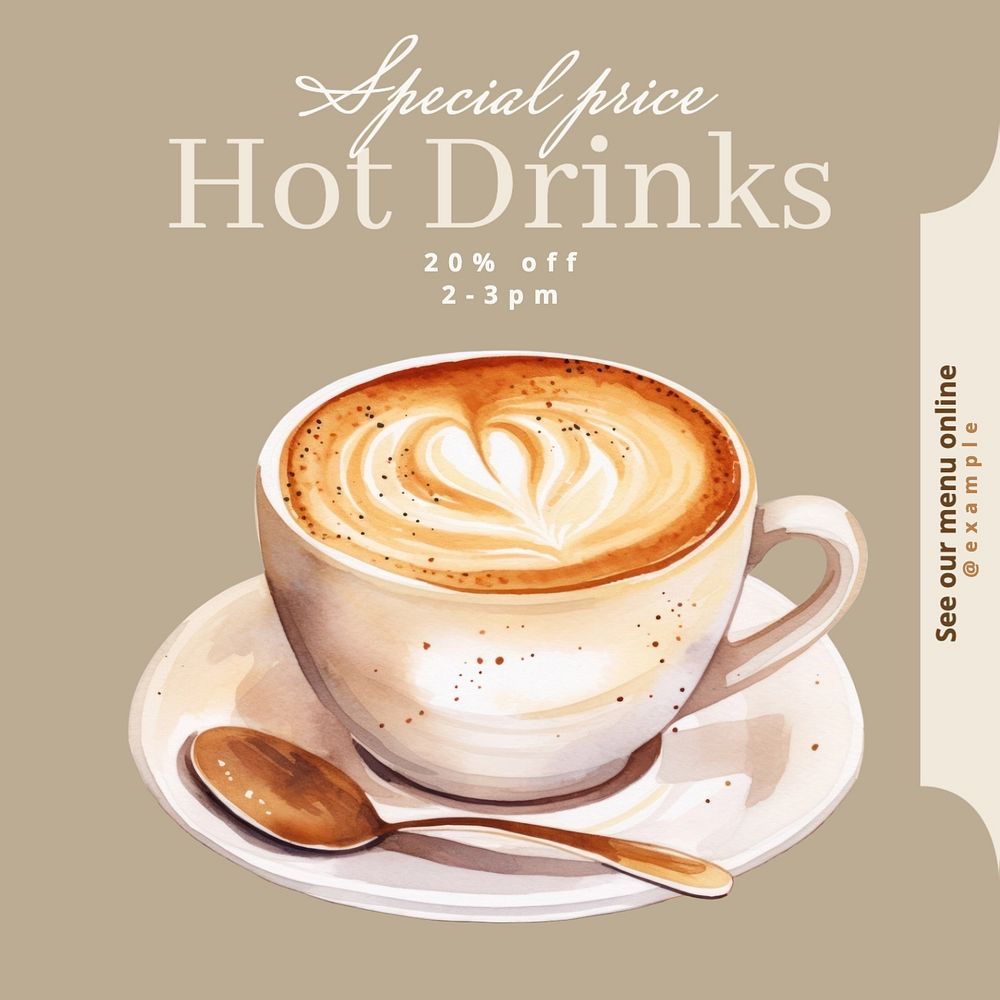 Hot drinks sale Instagram post template, editable text