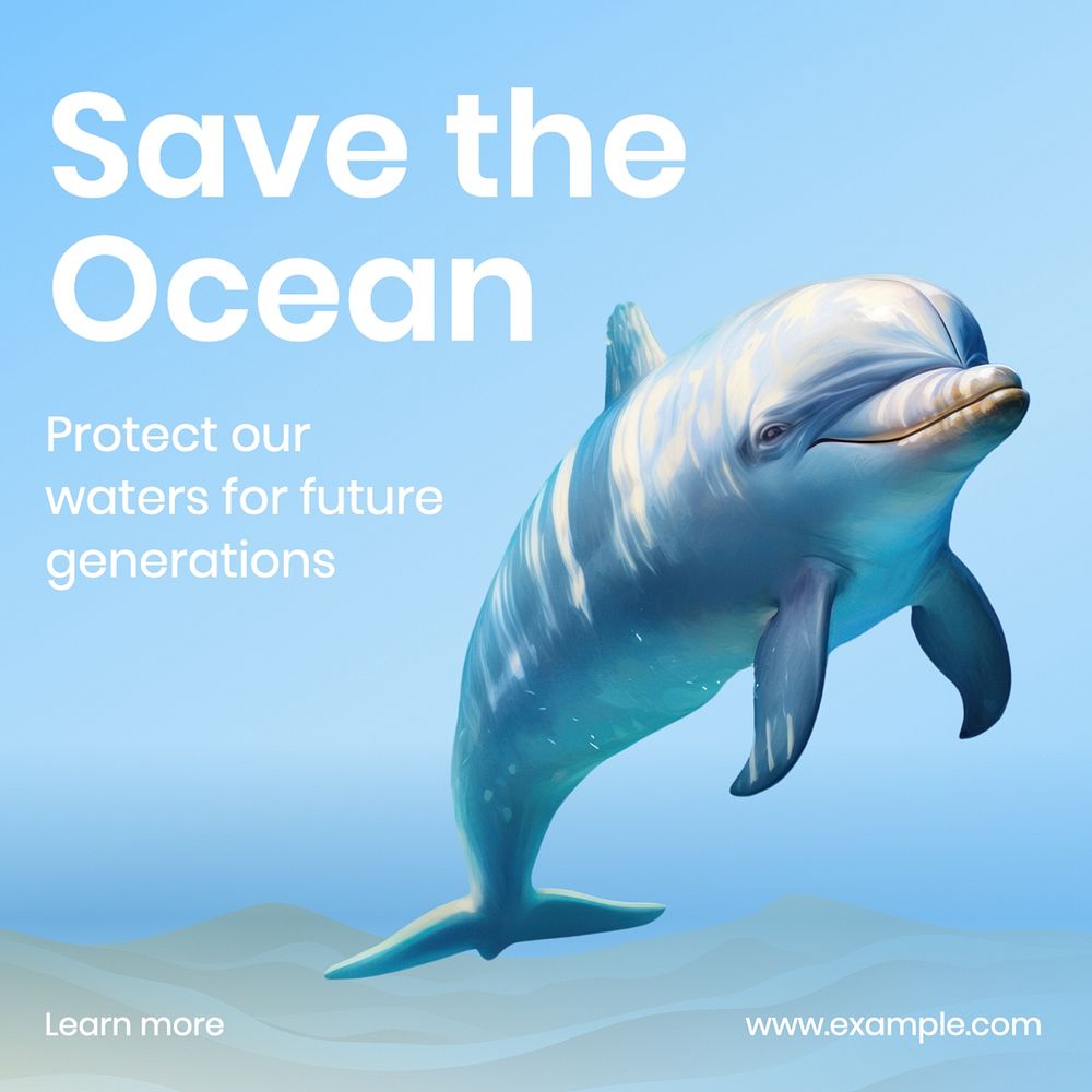 Save the ocean Instagram post template, editable text