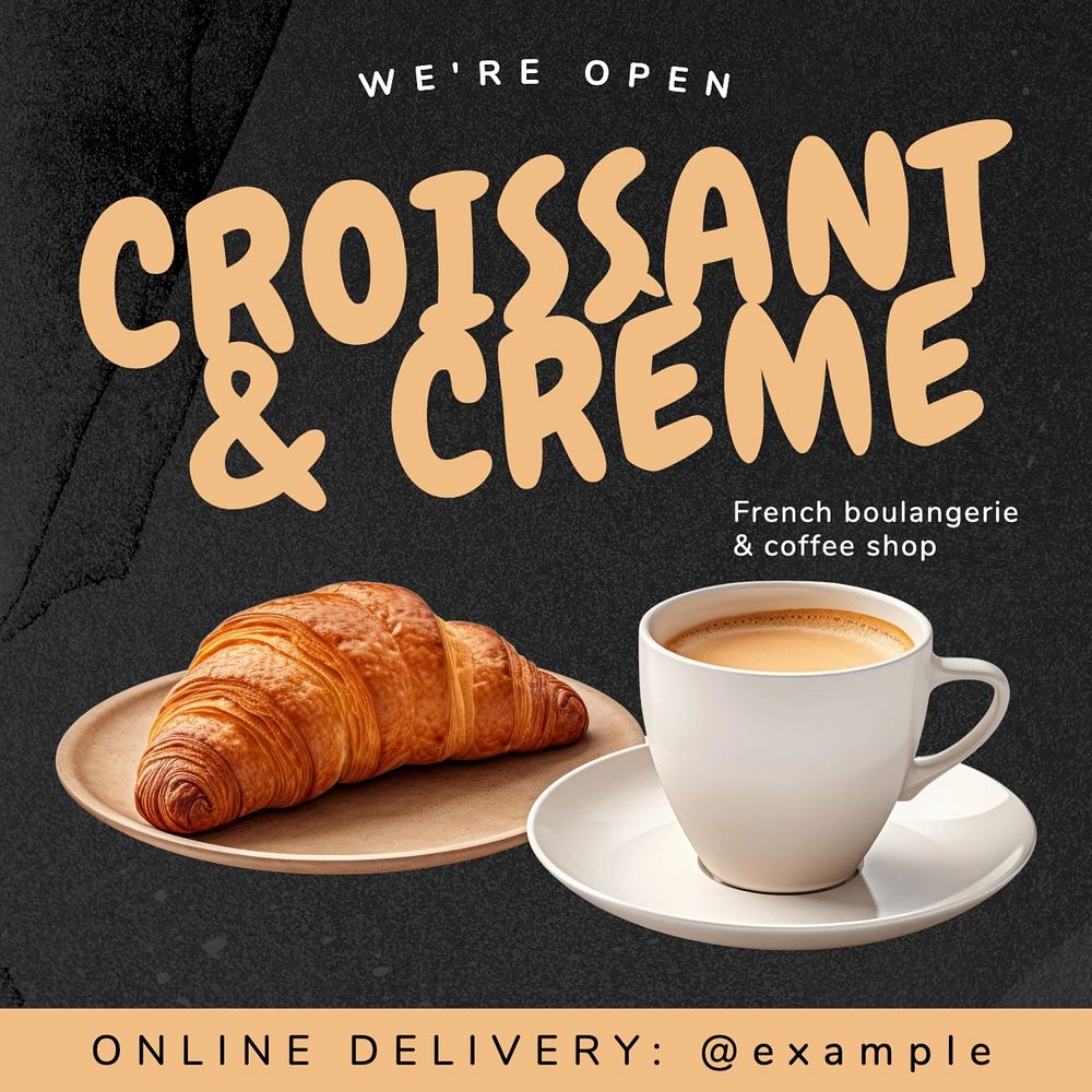 Croissant & bakery Instagram post template, editable text