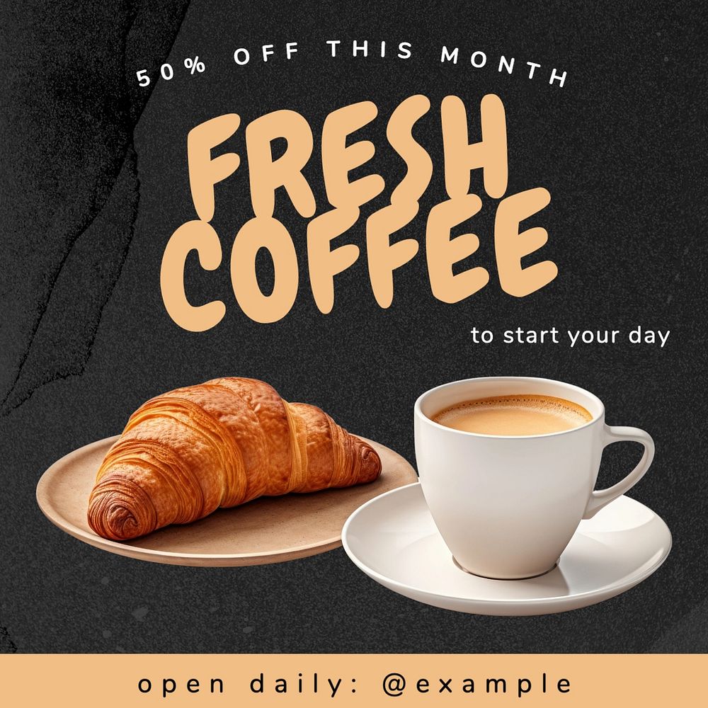 Fresh coffee Instagram post template, editable text