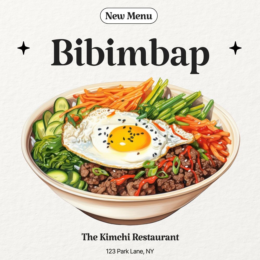 Bibimbap Instagram post template, editable text