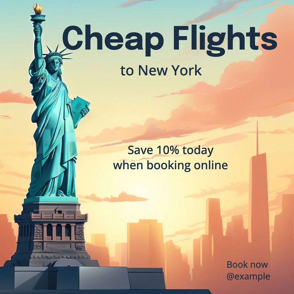 Cheap flights Instagram post template, editable text