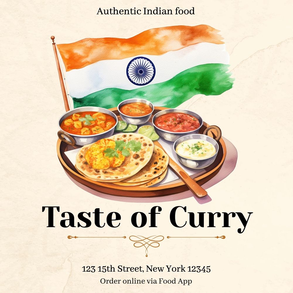 Indian restaurant Instagram post template, editable text