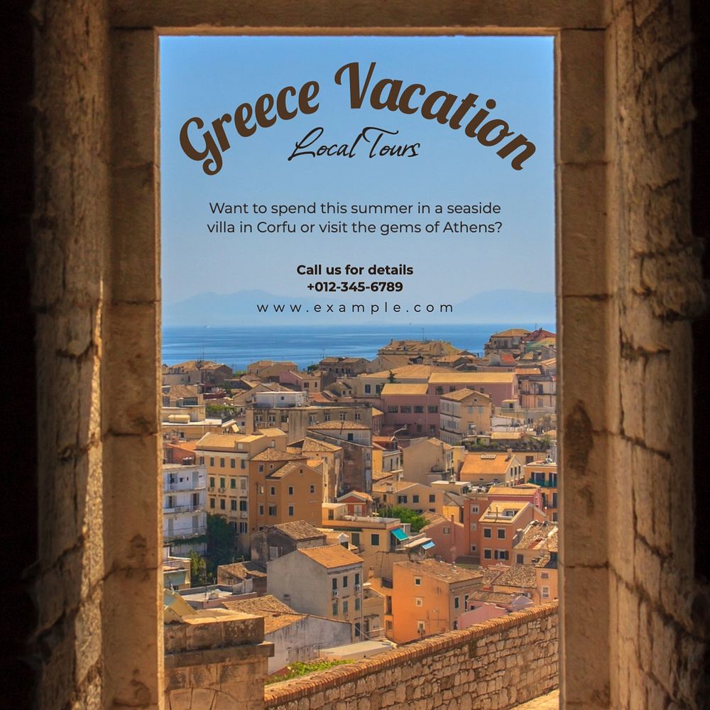 Greece vacation Instagram post template, editable text