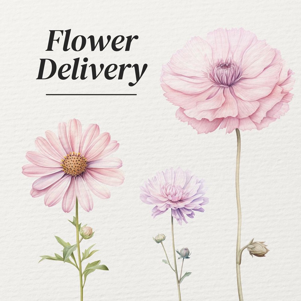 Flower delivery Instagram post template, editable text