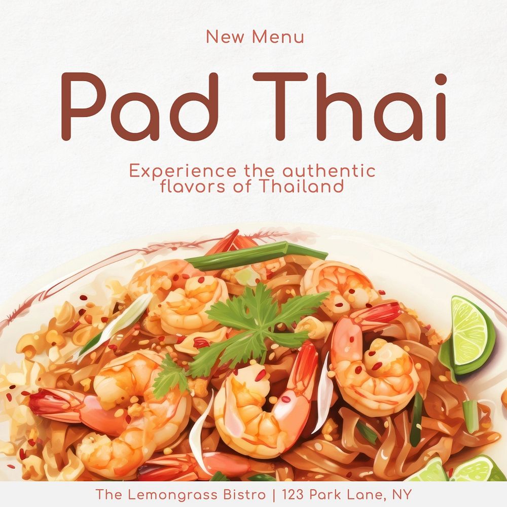 Pad thai Instagram post template, editable text