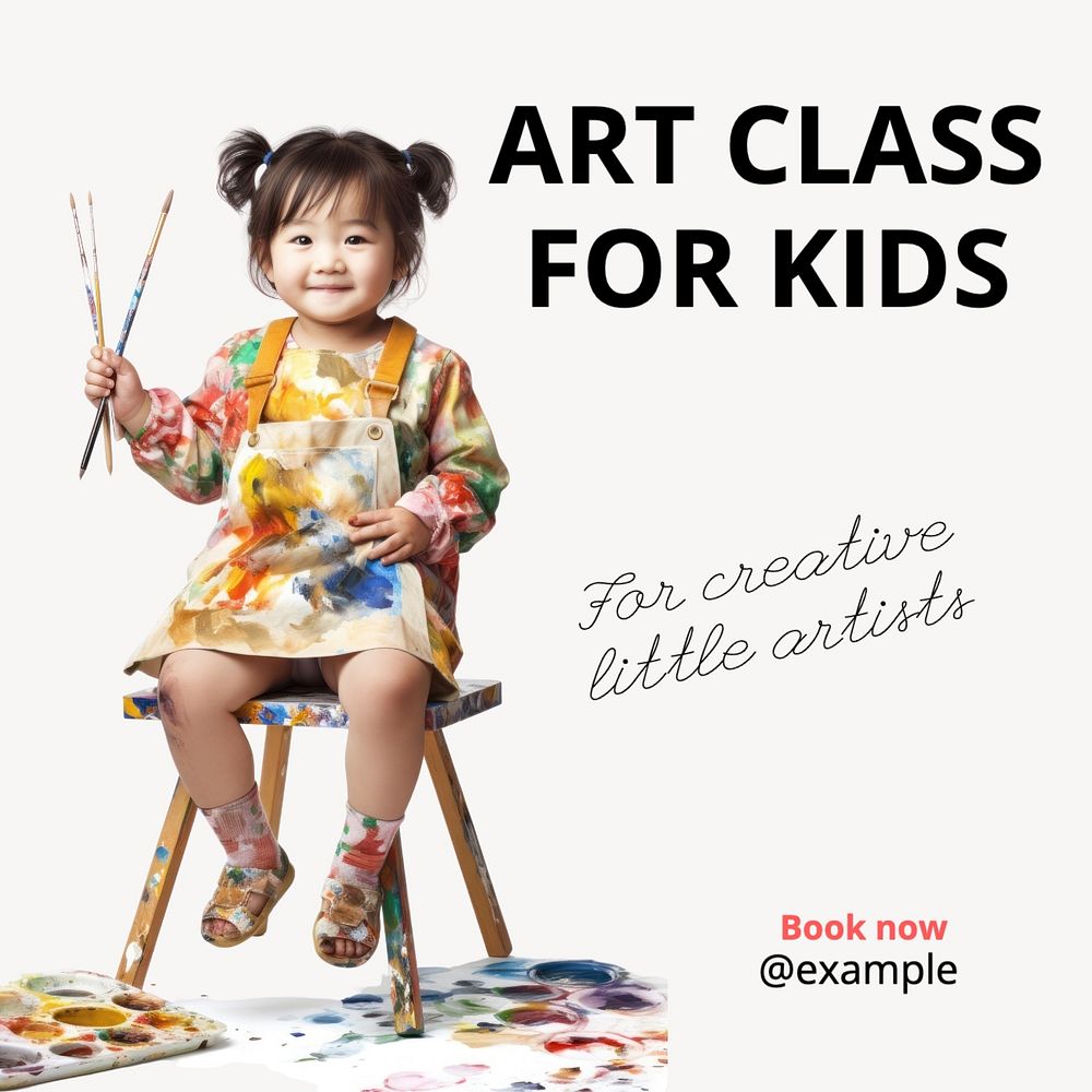 Kid's art class Instagram post template, editable text