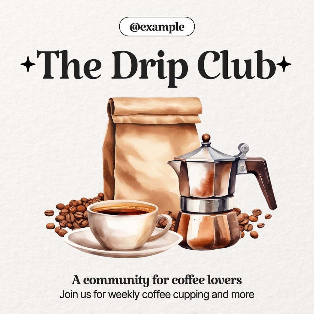 Coffee lover community Instagram post template, editable text