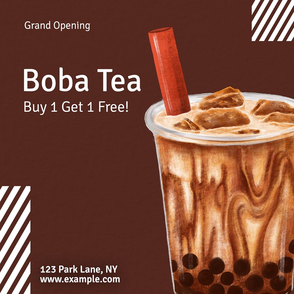 Bubble tea Instagram post template, editable text