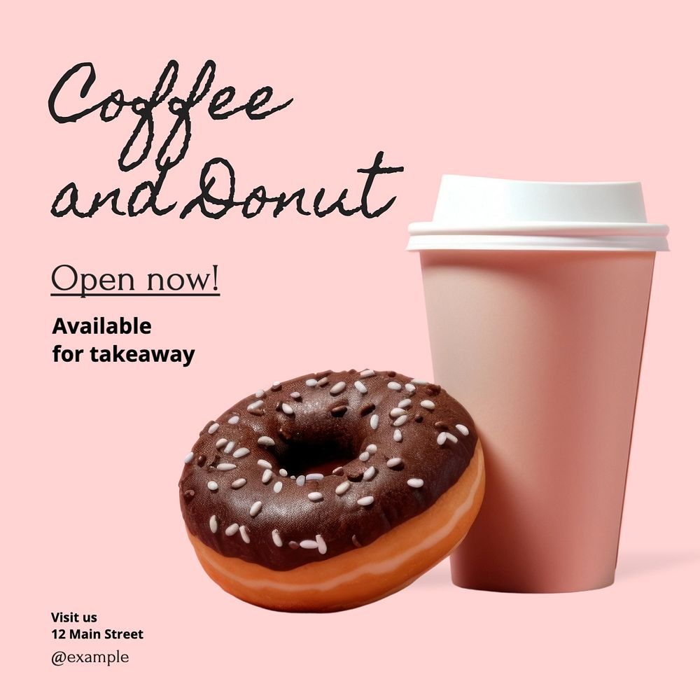 Coffee & donut Instagram post template, editable text