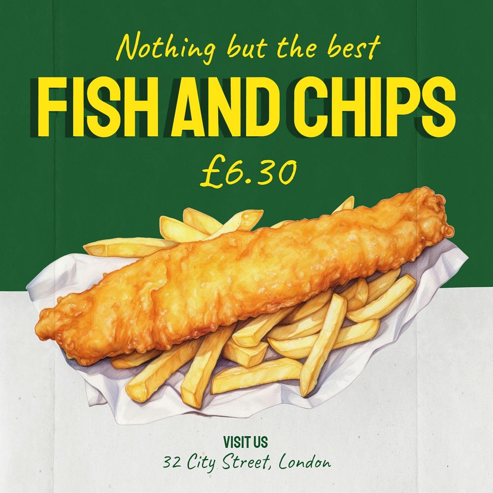 Fish and chips Instagram post template, editable text