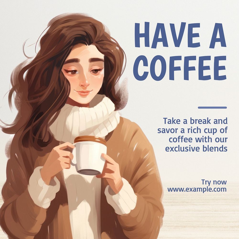 Coffee time Instagram post template, editable text