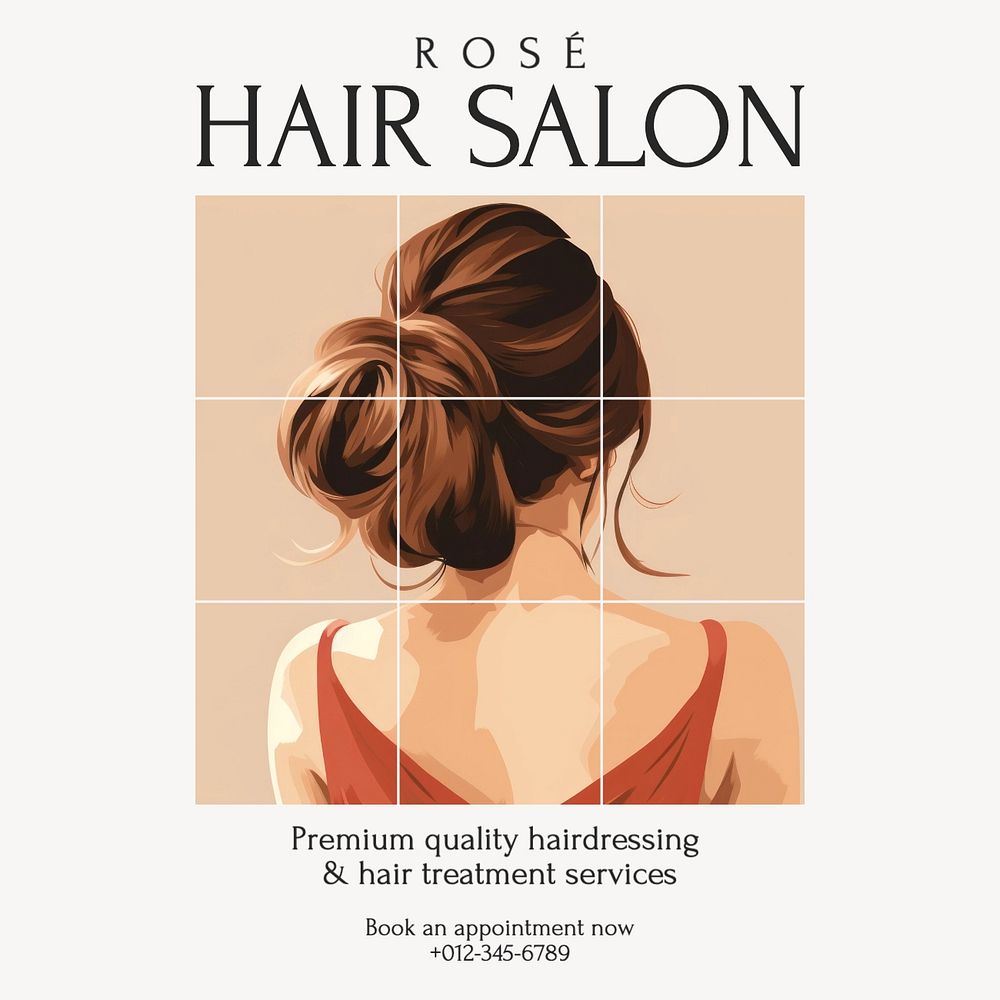 Hair salon Instagram post template, editable text