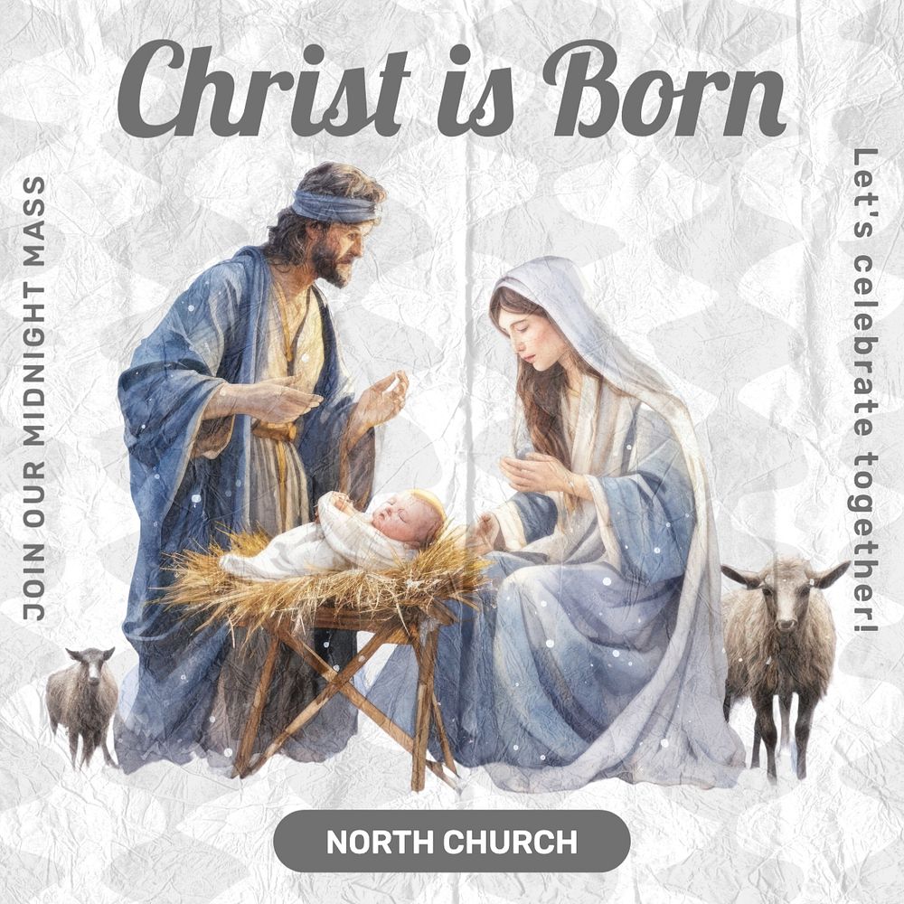 Christmas eve mass Instagram post template, editable text