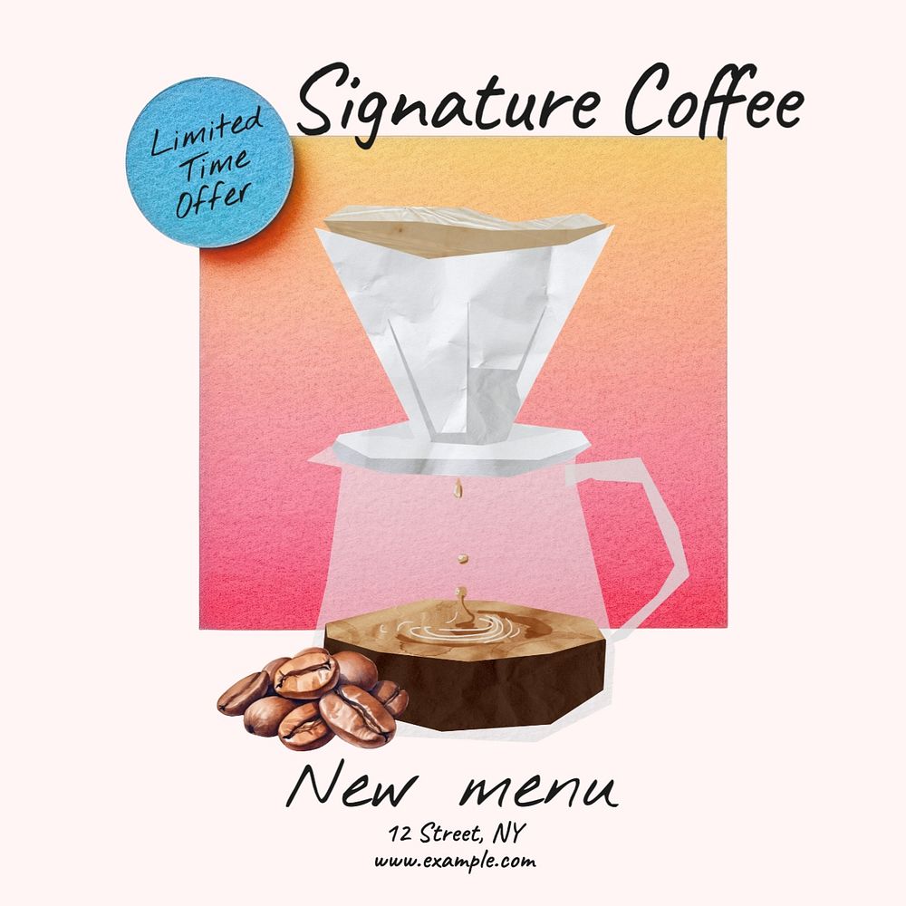 Signature coffee Instagram post template, editable text