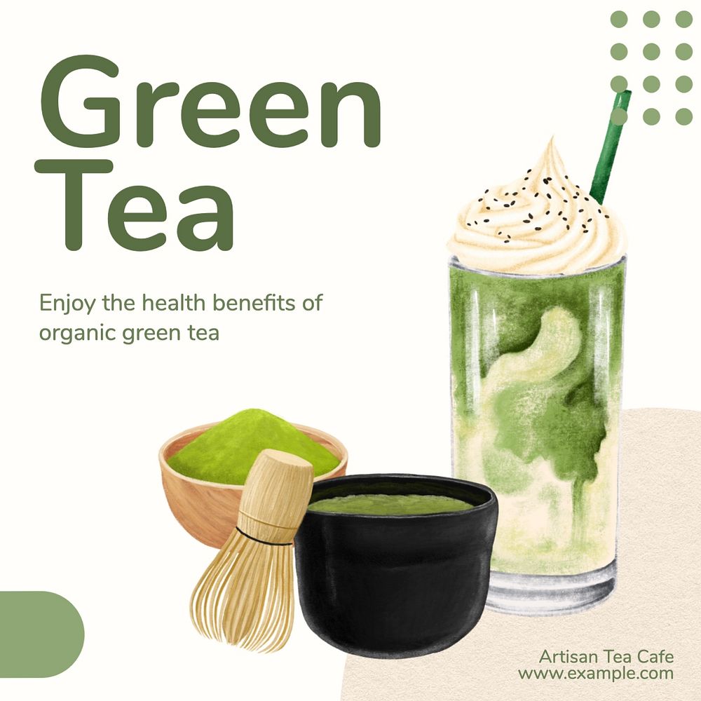 Green tea Instagram post template, editable text