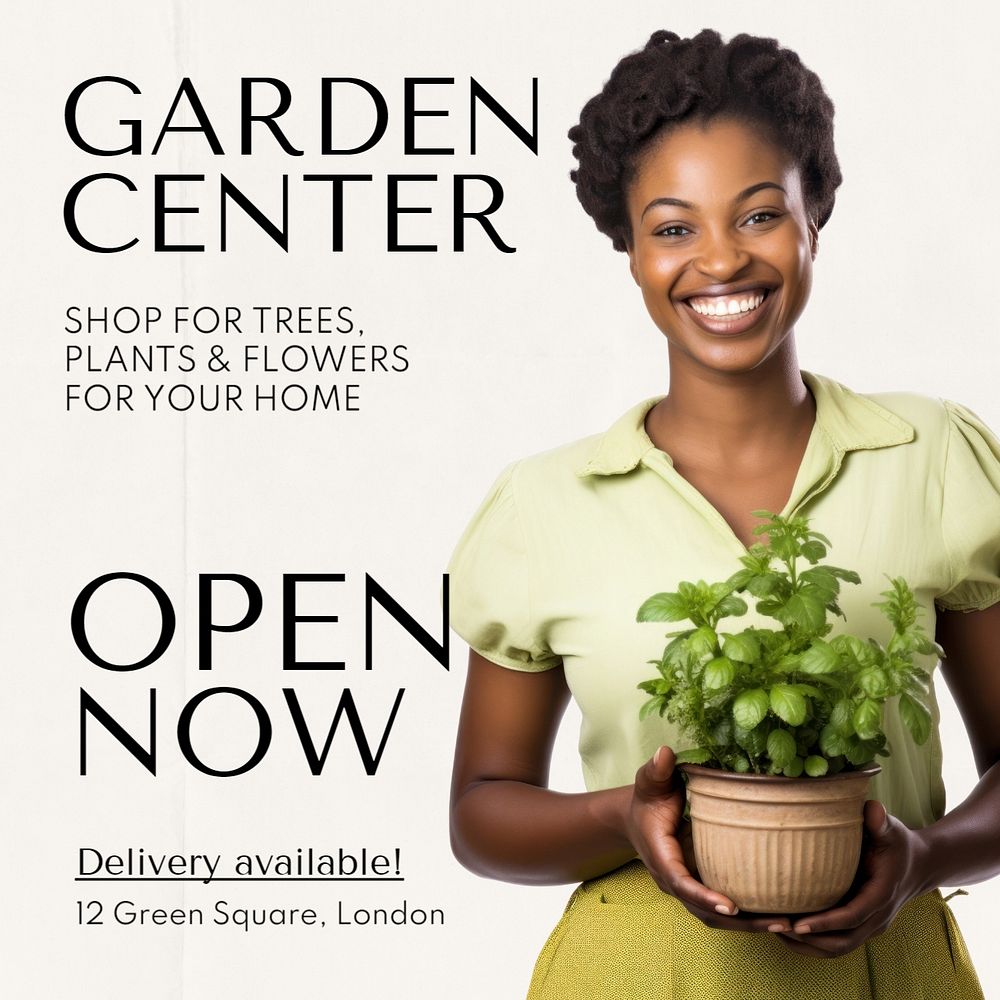 Garden center open Instagram post template, editable text