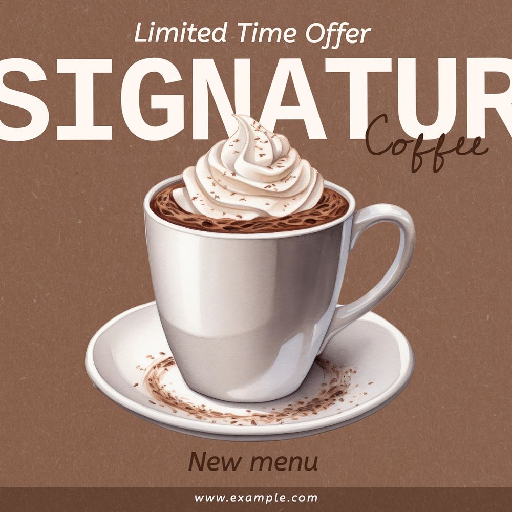 Signature coffee Instagram post template, editable text