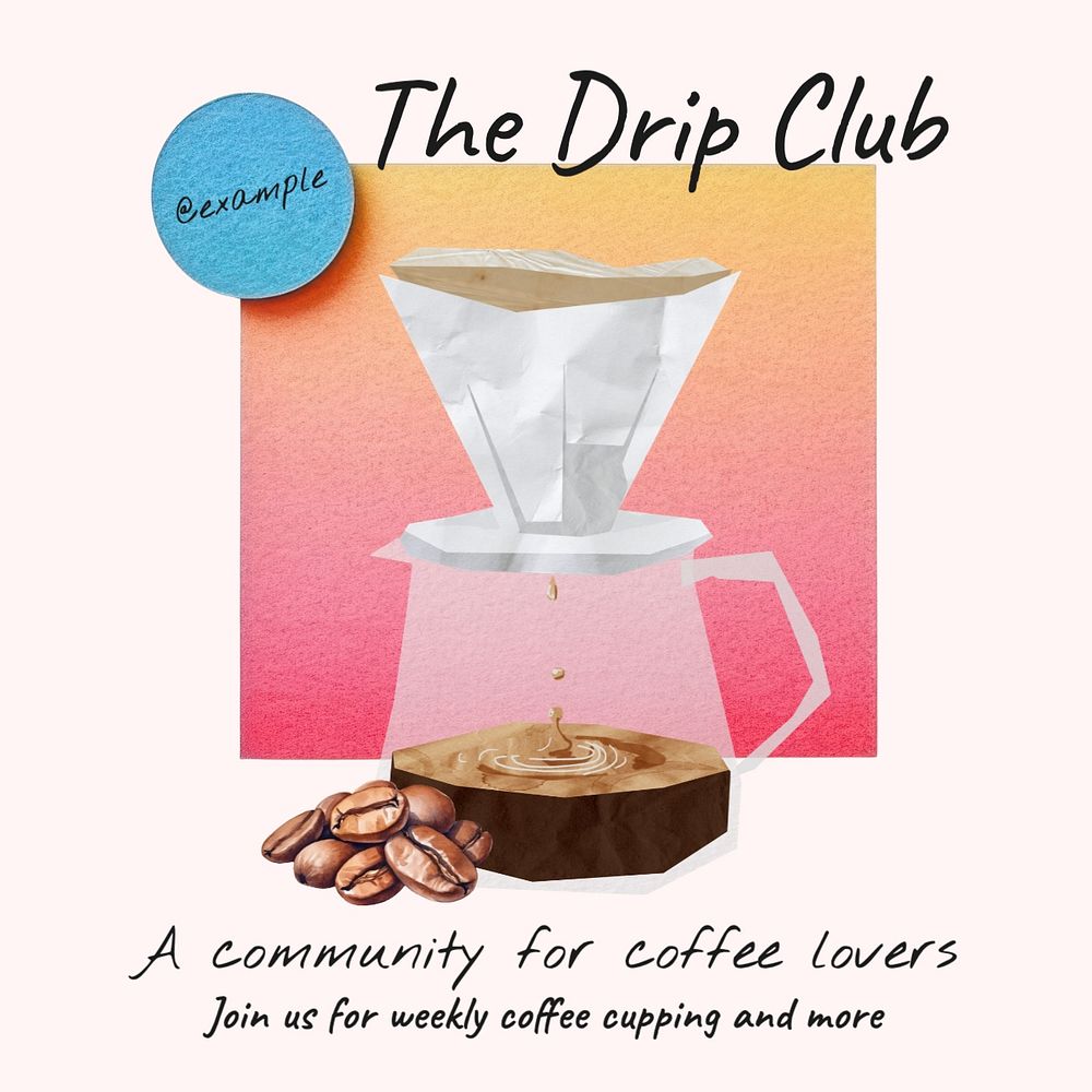 Coffee lover community Instagram post template, editable text