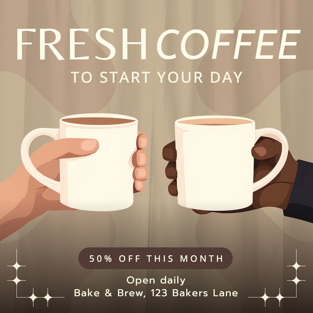 Fresh coffee Instagram post template, editable text