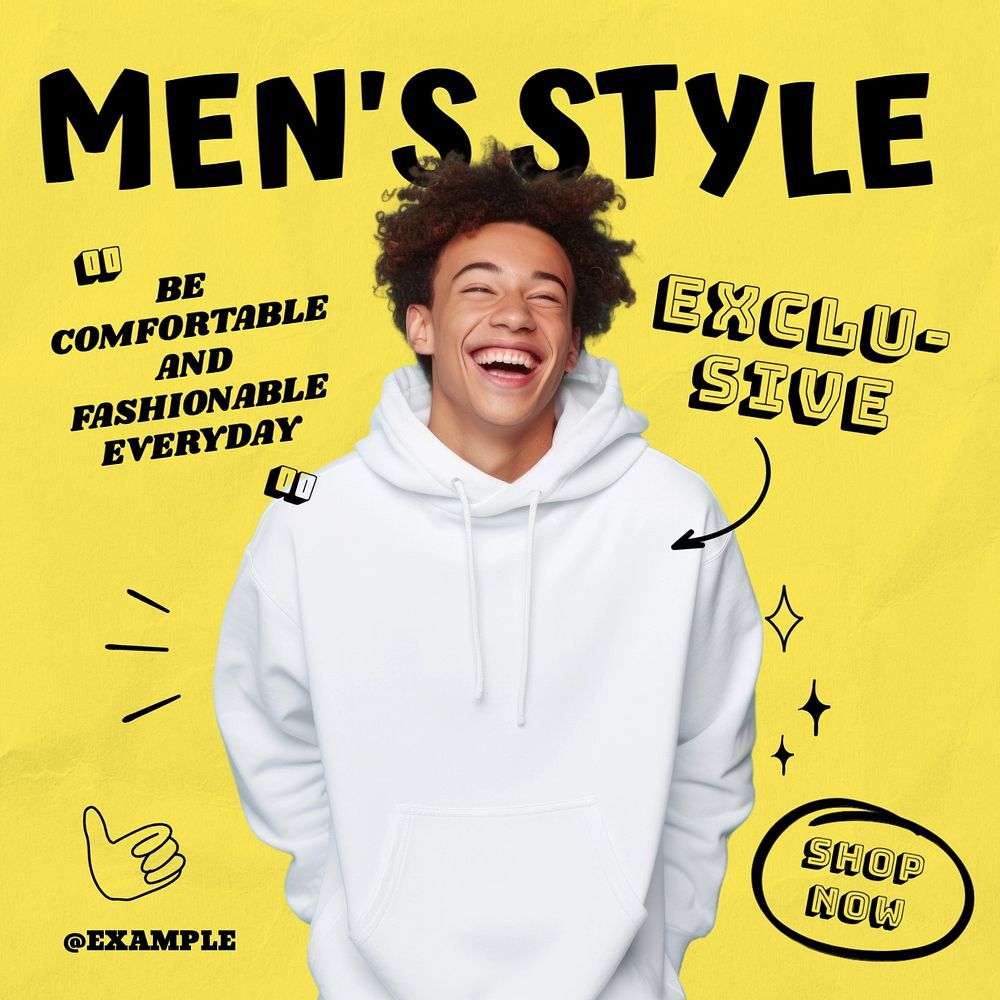 Men's style Instagram post template, editable text