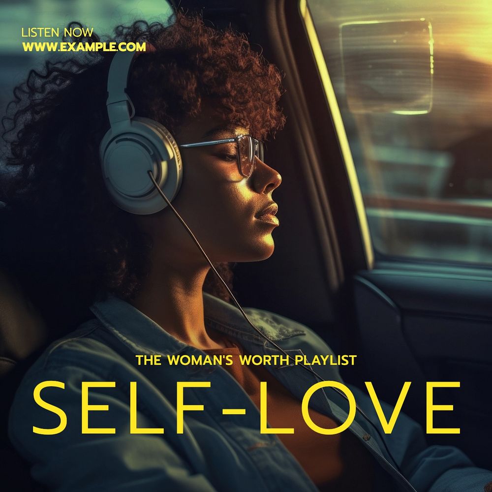 Self-love playlist Instagram post template, editable text