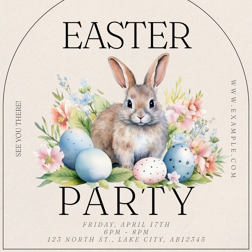 Easter party invitation Instagram post template, editable text