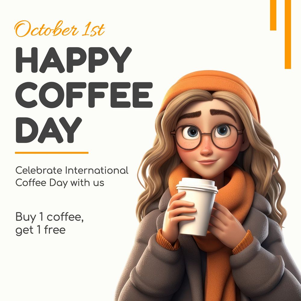 Happy coffee day Instagram post template, editable text