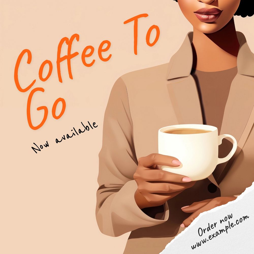 Coffee to go Instagram post template, editable text