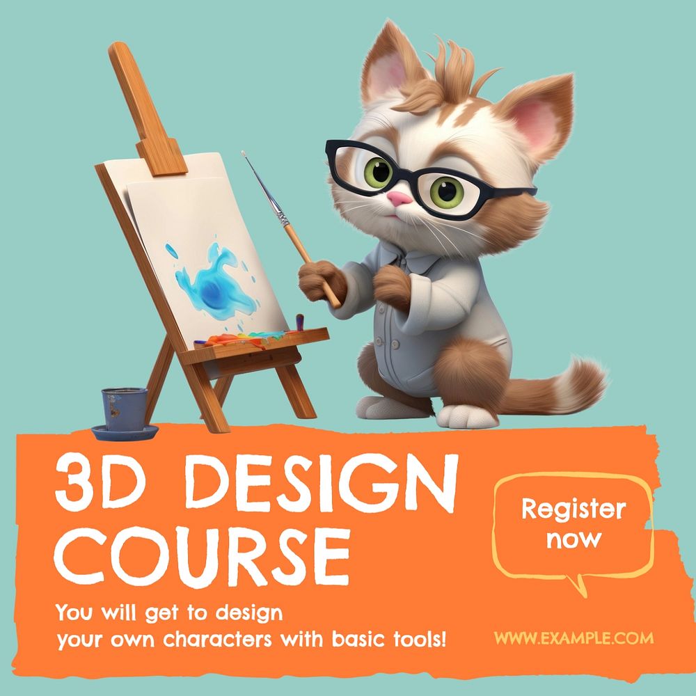 3D design course Instagram post template, editable text