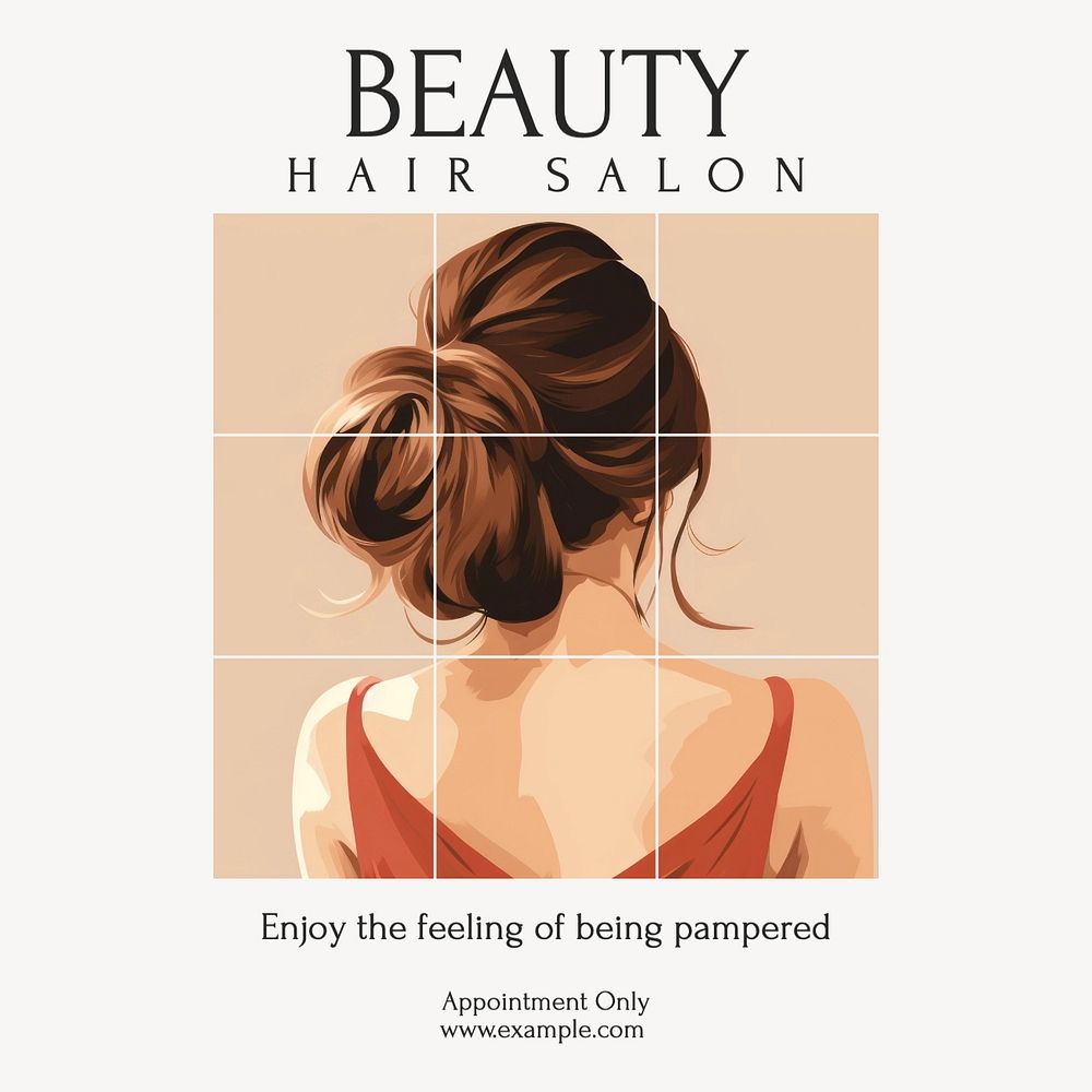 Beauty hair salon Instagram post template, editable text