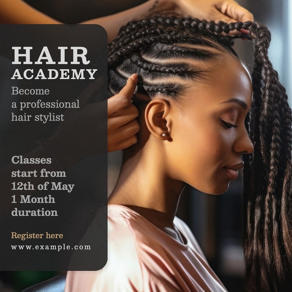 Hair academy Instagram post template, editable text