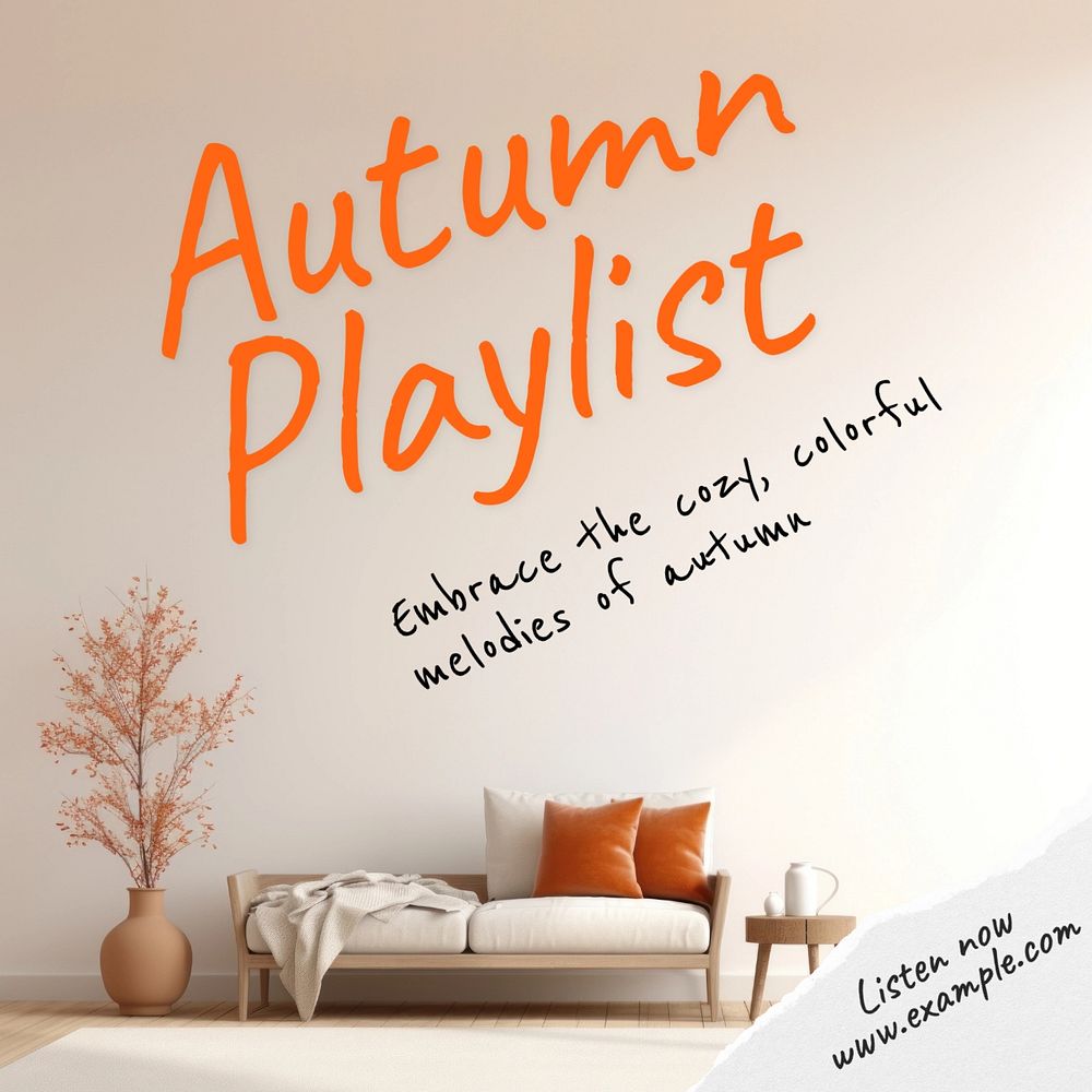 Autumn playlist Instagram post template, editable text