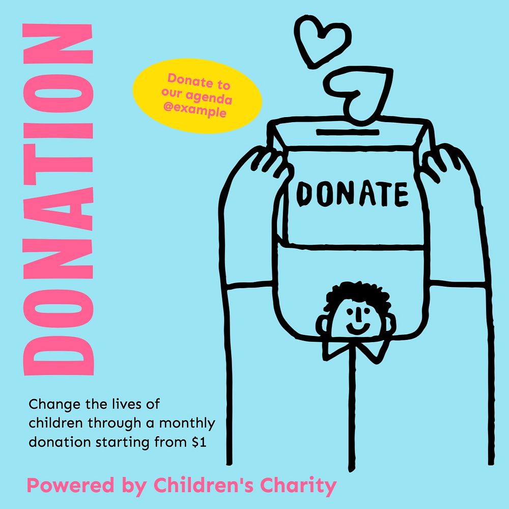 Donation, charity advertisement Instagram post template, editable text