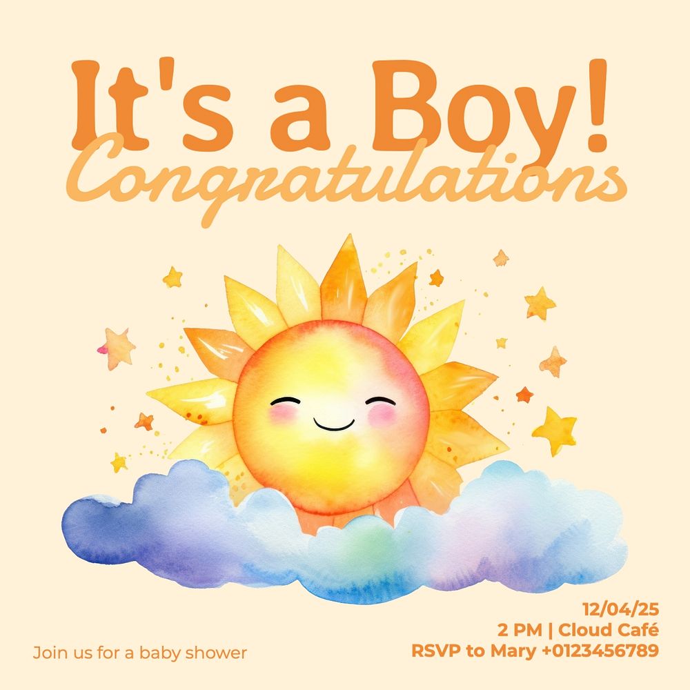 Boy baby shower Instagram post template, editable text