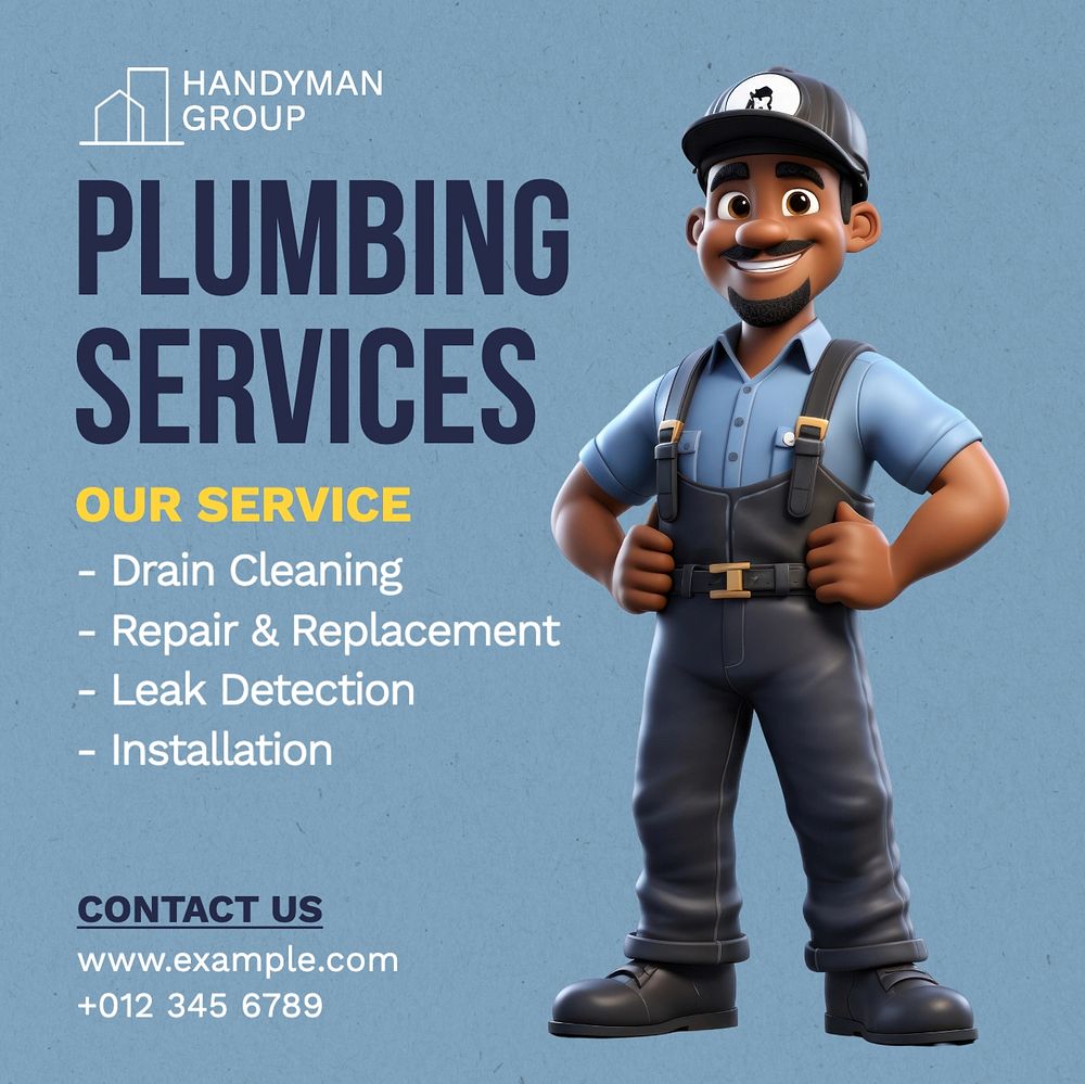 Plumbing services Instagram post template, editable text