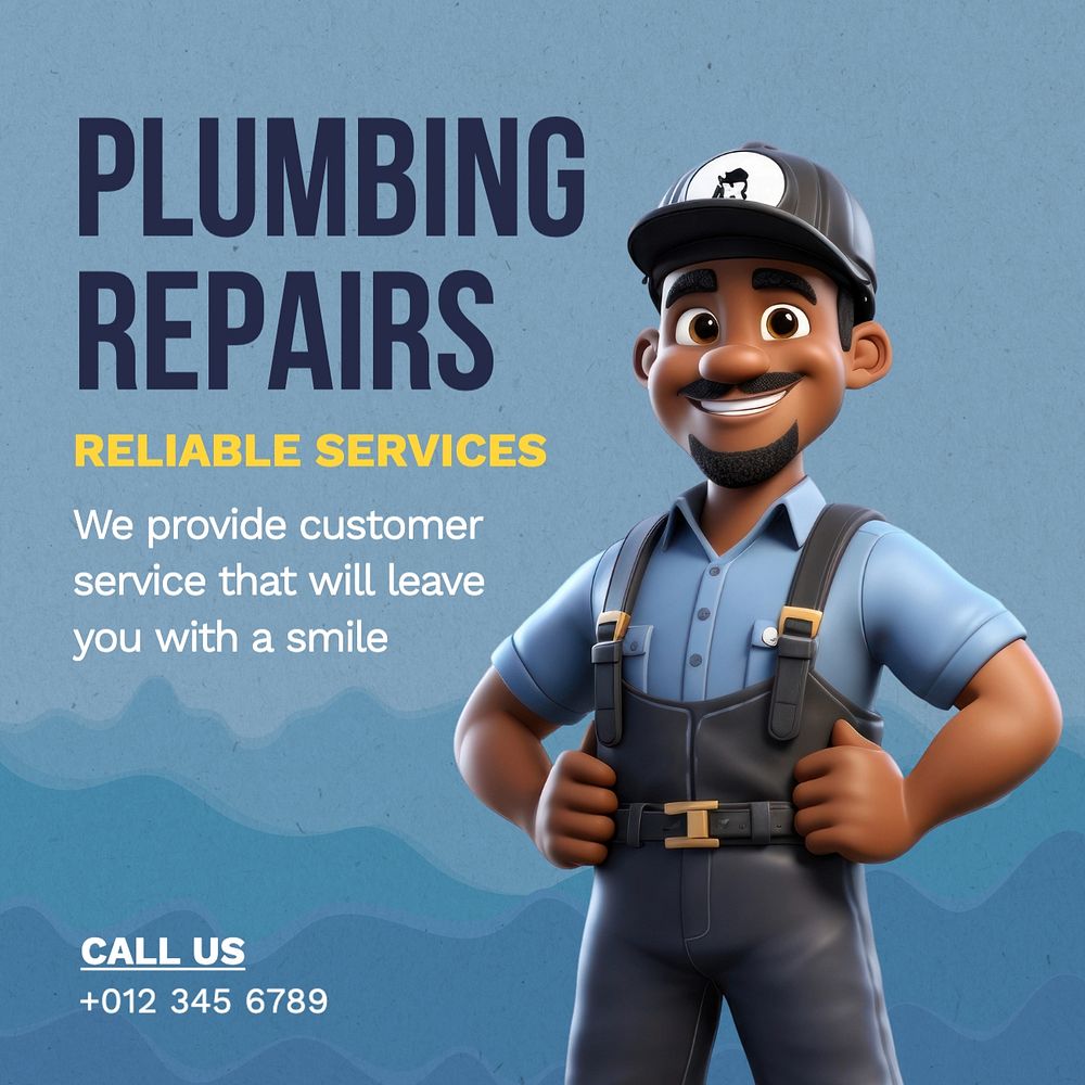 Plumbing repairs Instagram post template, editable text